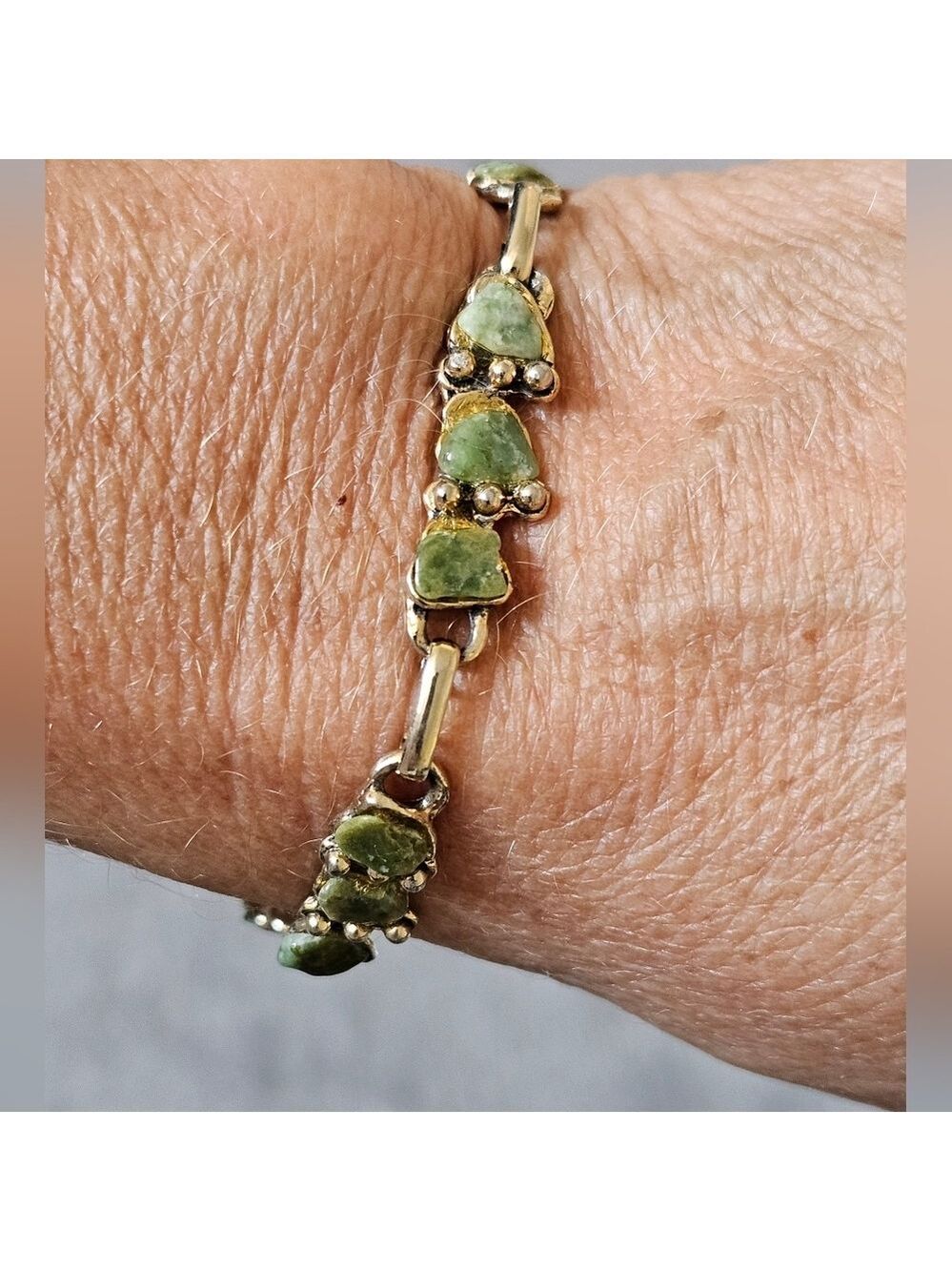 VINTAGE Jade Gold Link Braclet - Picture 5 of 8